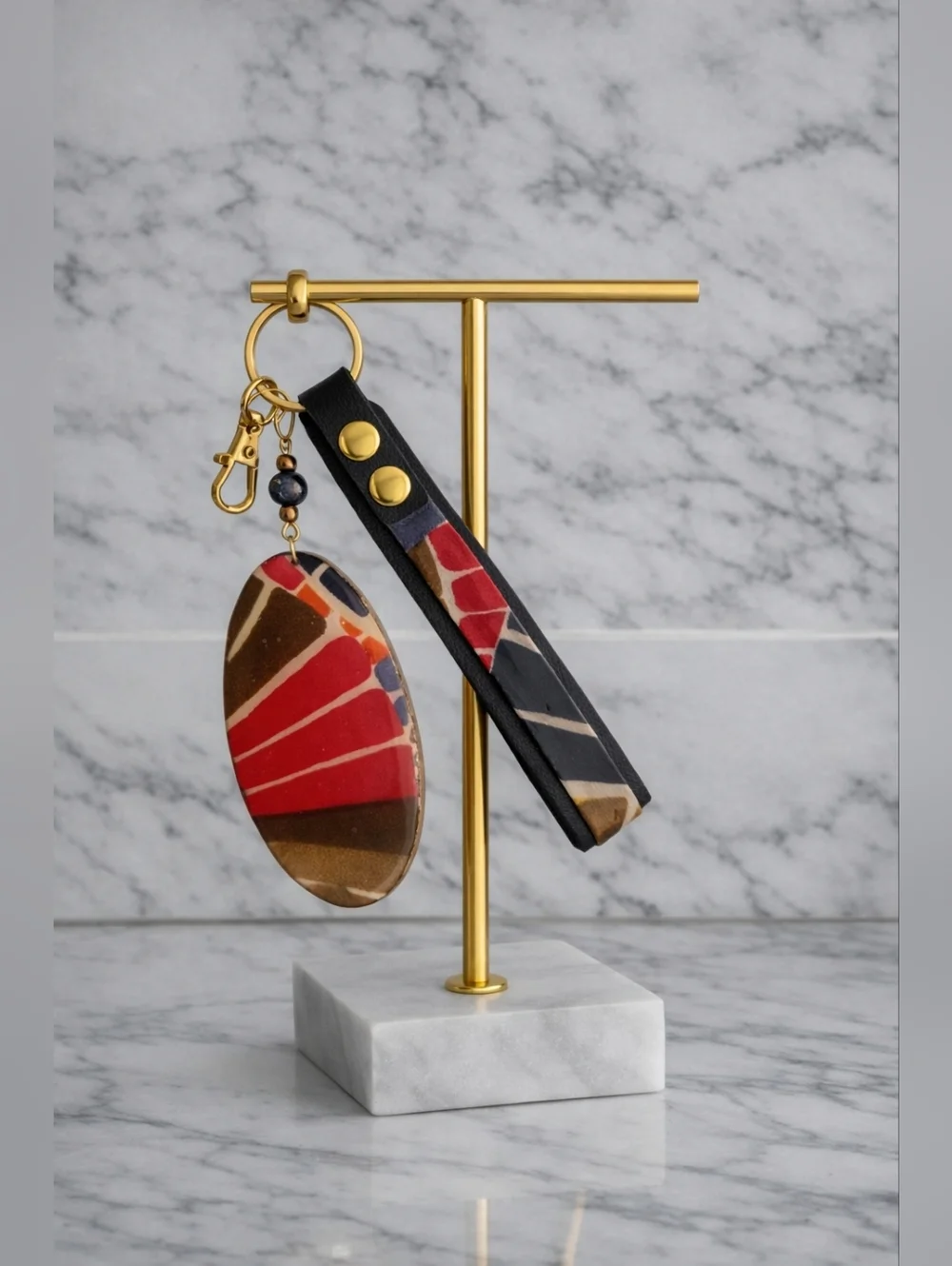 Artisan Fabric-Wrapped Oval Keychain & Wristlet | One-of-a-Kind Accessory